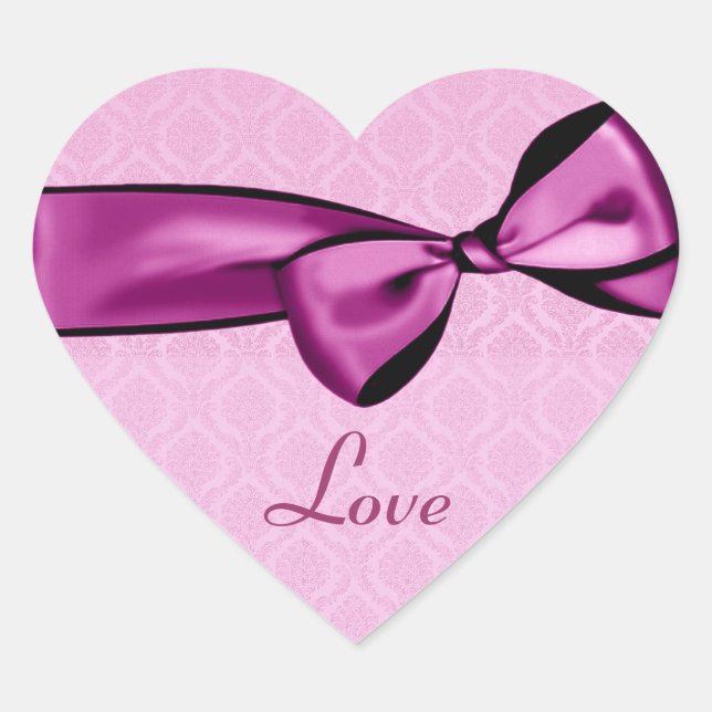 Cœur Sticker Coeur Mariage PINK Bow Damask (Devant)