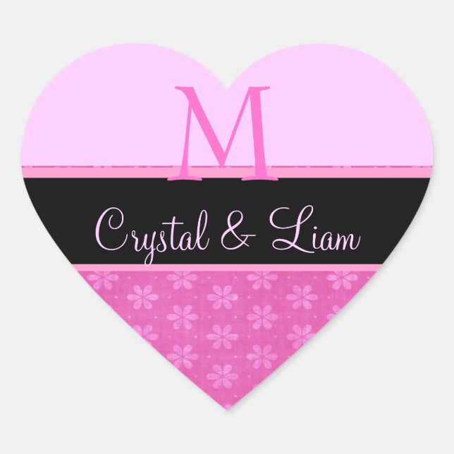 Cœur Sticker Coeur Monogramme Mariage rose (Devant)