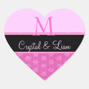 Cœur Sticker Coeur Monogramme Mariage rose