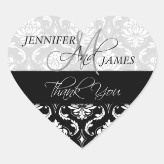 Cœur Sticker Coeur Noir Blanc Mariage damassé Faveur