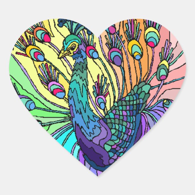 Cœur Sticker coeur paon paon coeurs oiseaux oiseaux ois (Devant)