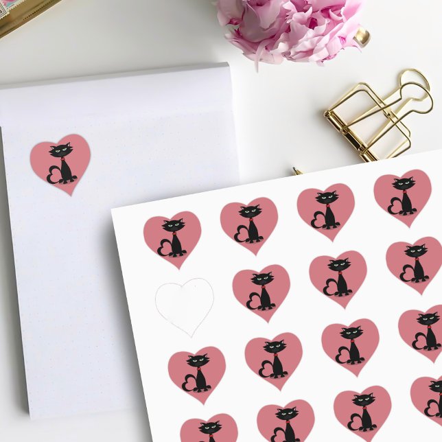 Cœur Sticker Coeur rose Kitty en chat noir mignon (Créateur téléchargé)