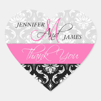 Cœur Sticker Coeur Rose, Mariage damassé Noir Favoriser