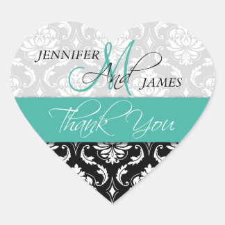 Cœur Sticker Coeur Turquoise Black Mariage damassé Favo