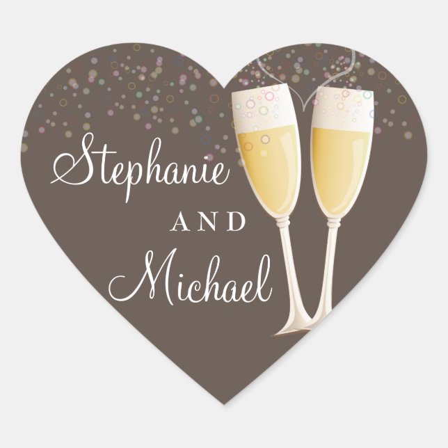 Cœur Sticker Couple en Champagne & Bubbles (Devant)