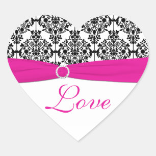 Cœur Sticker d'amour rose, blanc et noir Damask
