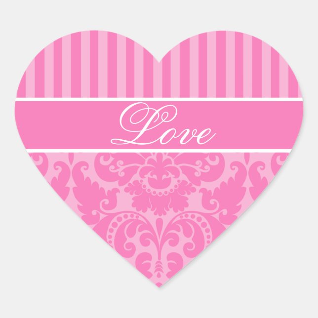 Cœur Sticker d'amour rose rayé Damask (Devant)