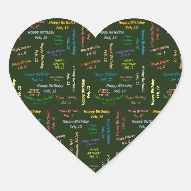 Cœur Sticker d'anniversaire du 12 février (Devant)