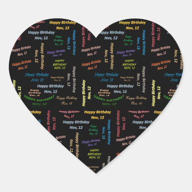 Cœur Sticker d'anniversaire du 12 novembre (Devant)