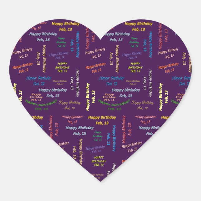 Cœur Sticker d'anniversaire du 13 février (Devant)