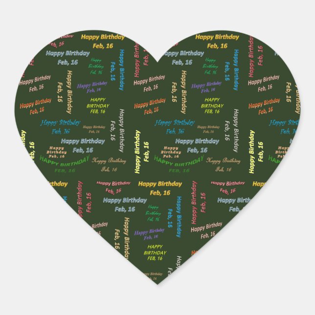 Cœur Sticker d'anniversaire du 16 février (Devant)