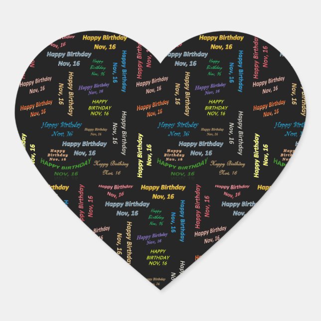 Cœur Sticker d'anniversaire du 16 novembre (Devant)