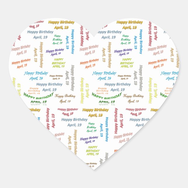 Cœur Sticker d'anniversaire du 19 avril (Devant)