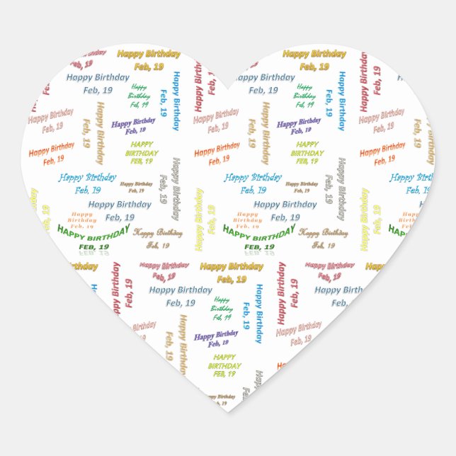 Cœur Sticker d'anniversaire du 19 février (Devant)