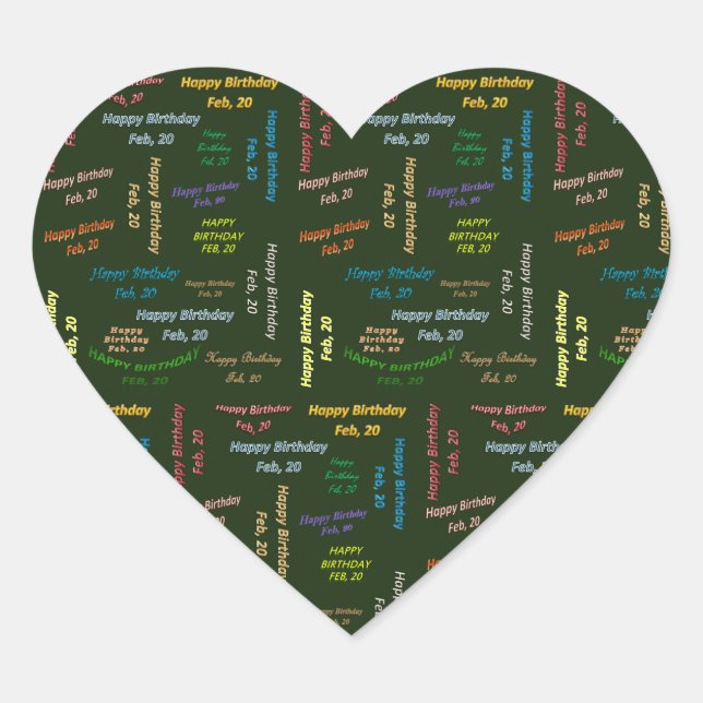 Cœur Sticker d'anniversaire du 20 février (Devant)