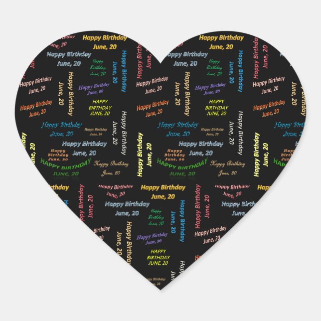 Cœur Sticker d'anniversaire du 20 juin (Devant)