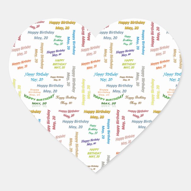 Cœur Sticker d'anniversaire du 20 mai (Devant)