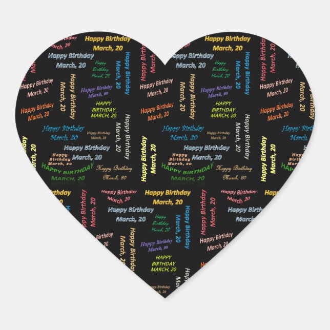 Cœur Sticker d'anniversaire du 20 mars (Devant)