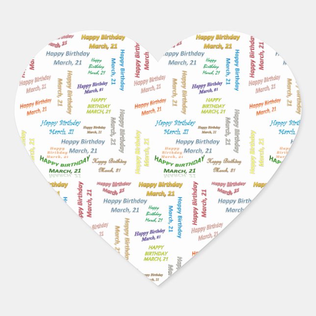 Cœur Sticker d'anniversaire du 21 mars (Devant)