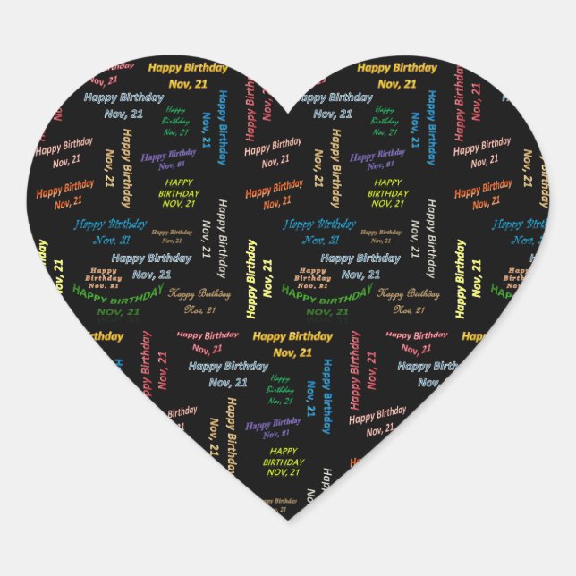 Cœur Sticker d'anniversaire du 21 novembre (Devant)