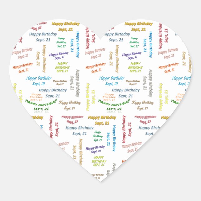 Cœur Sticker d'anniversaire du 21 septembre (Devant)
