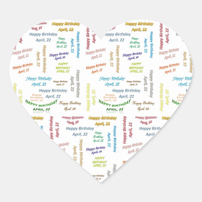 Cœur Sticker d'anniversaire du 22 avril (Devant)