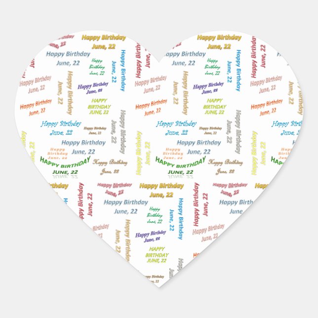 Cœur Sticker d'anniversaire du 22 juin (Devant)