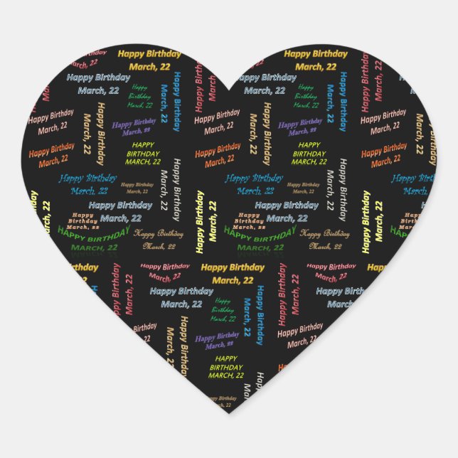 Cœur Sticker d'anniversaire du 22 mars (Devant)