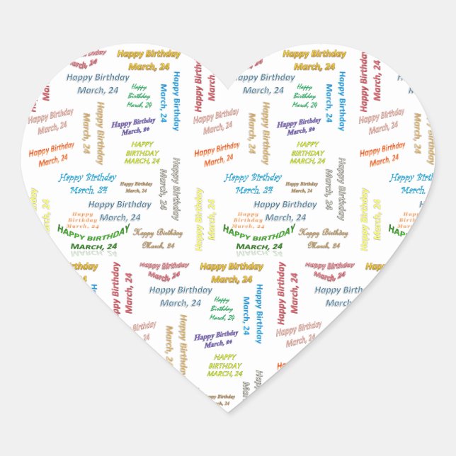 Cœur Sticker d'anniversaire du 24 mars (Devant)