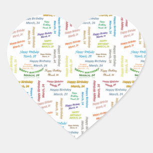 Cœur Sticker d'anniversaire du 24 mars