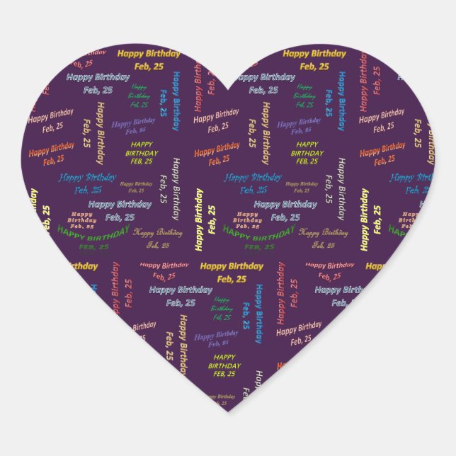 Cœur Sticker d'anniversaire du 25 février (Devant)