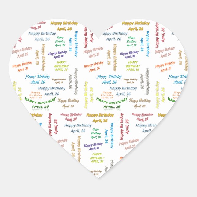 Cœur Sticker d'anniversaire du 26 avril (Devant)