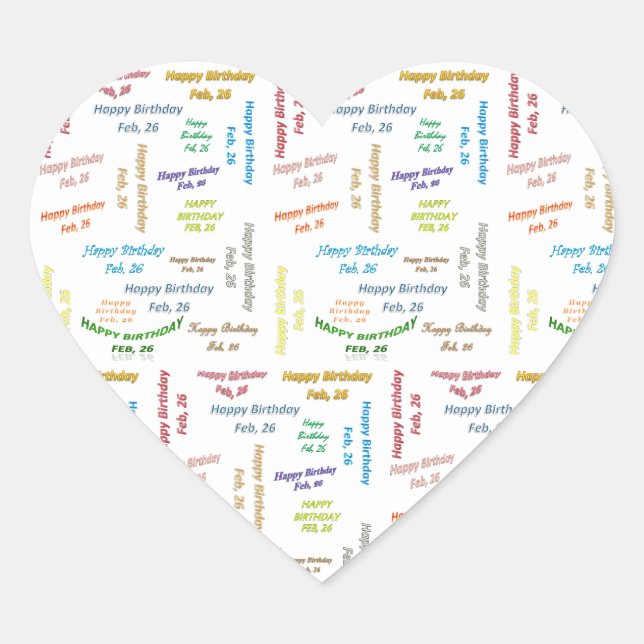 Cœur Sticker d'anniversaire du 26 février (Devant)