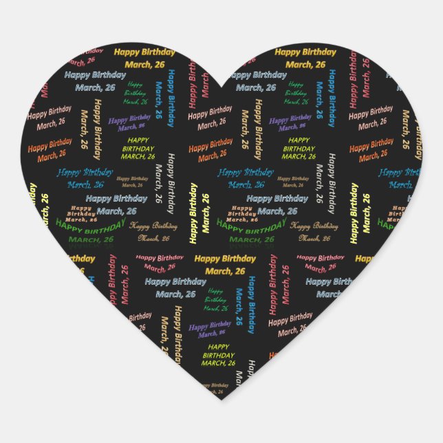 Cœur Sticker d'anniversaire du 26 mars (Devant)