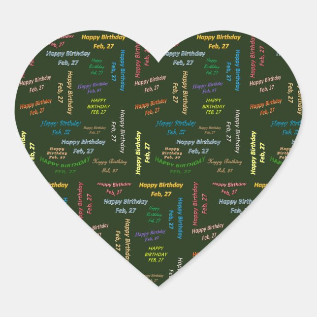 Cœur Sticker d'anniversaire du 27 février (Devant)