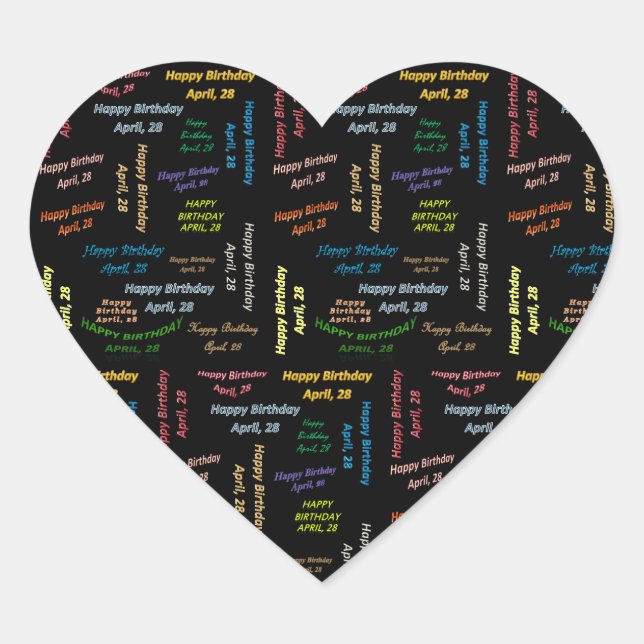 Cœur Sticker d'anniversaire du 28 avril (Devant)