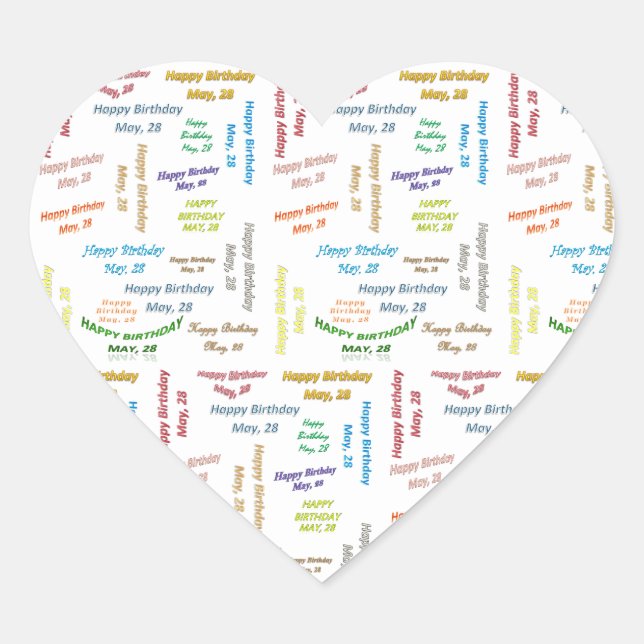 Cœur Sticker d'anniversaire du 28 mai (Devant)