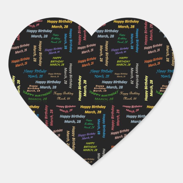 Cœur Sticker d'anniversaire du 28 mars (Devant)