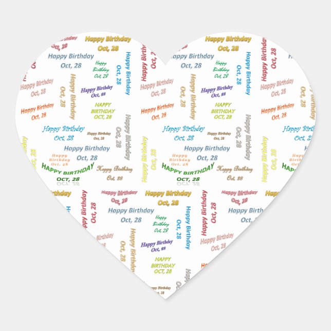 Cœur Sticker d'anniversaire du 28 octobre (Devant)