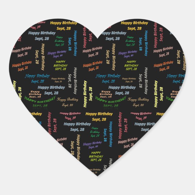 Cœur Sticker d'anniversaire du 28 septembre (Devant)