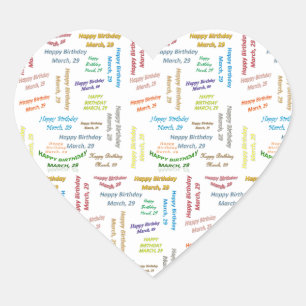 Cœur Sticker d'anniversaire du 29 mars