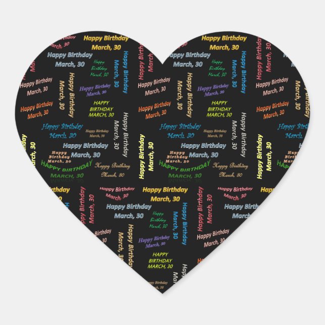 Cœur Sticker d'anniversaire du 30 mars (Devant)