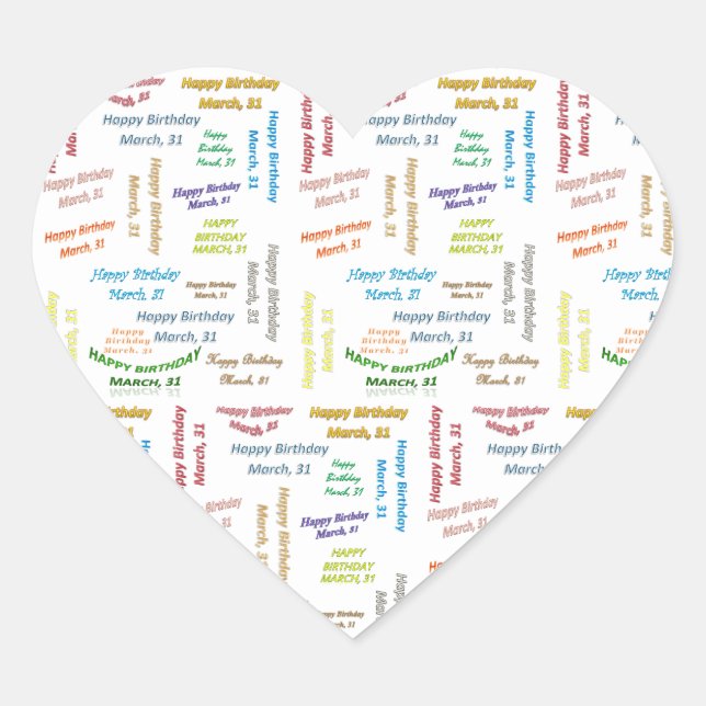 Cœur Sticker d'anniversaire du 31 mars (Devant)