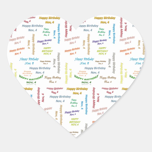 Cœur Sticker d'anniversaire du 4 novembre (Devant)