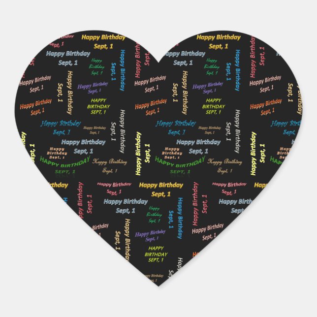 Cœur Sticker d'anniversaire le 1er septembre (Devant)