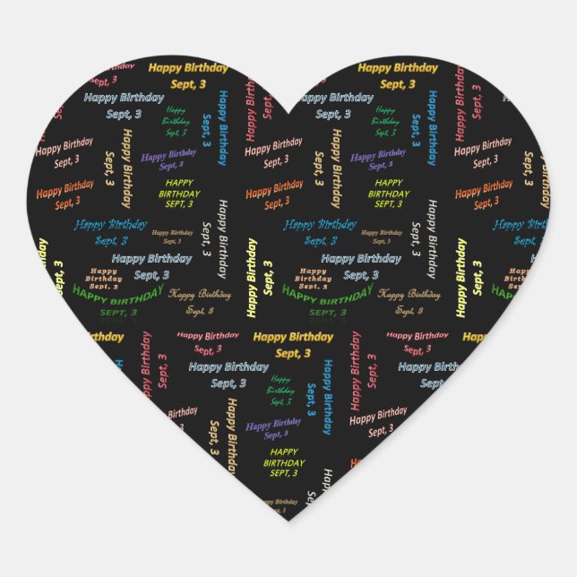 Cœur Sticker d'anniversaire le 3 septembre (Devant)