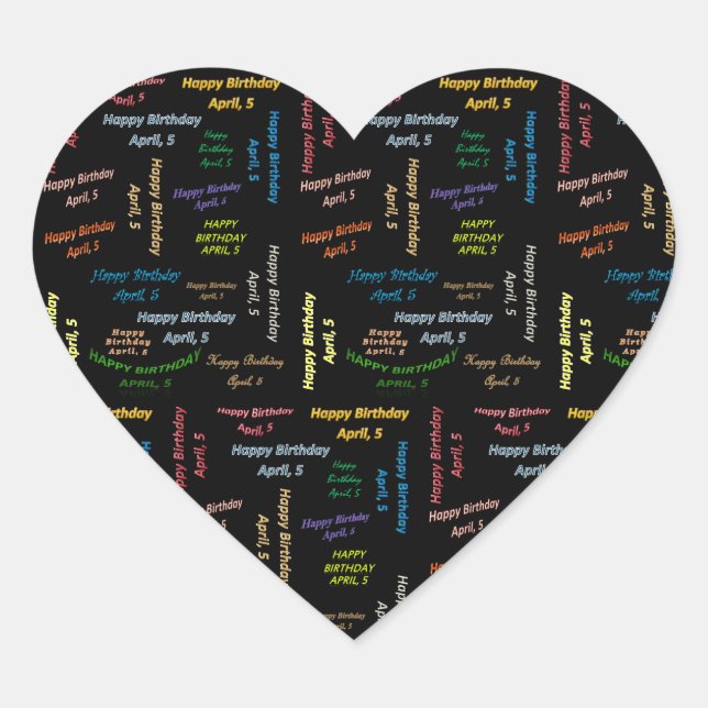 Cœur Sticker d'anniversaire le 5 avril (Devant)