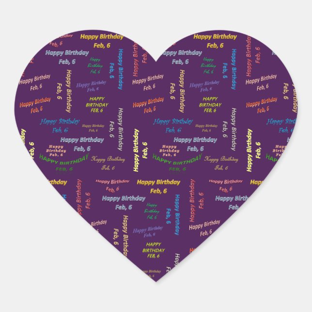 Cœur Sticker d'anniversaire le 6 février (Devant)