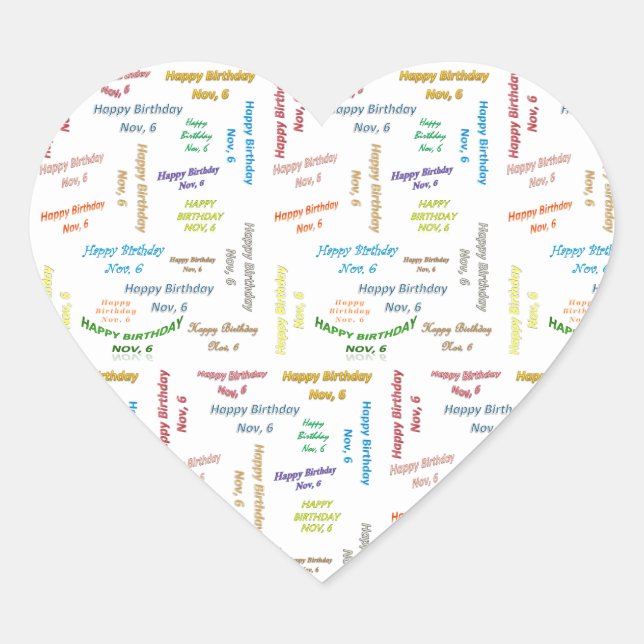 Cœur Sticker d'anniversaire le 6 novembre (Devant)