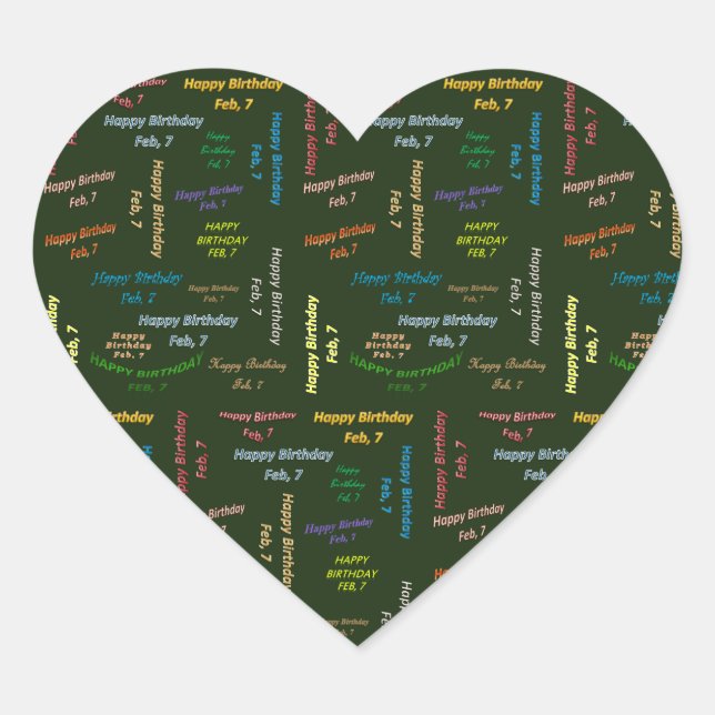 Cœur Sticker d'anniversaire le 7 février (Devant)
